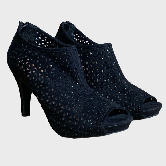 Madden Girl High Heel Ankle Booties Size 9 Black Perforated Open Toe Zipper - Picture 1 of 15